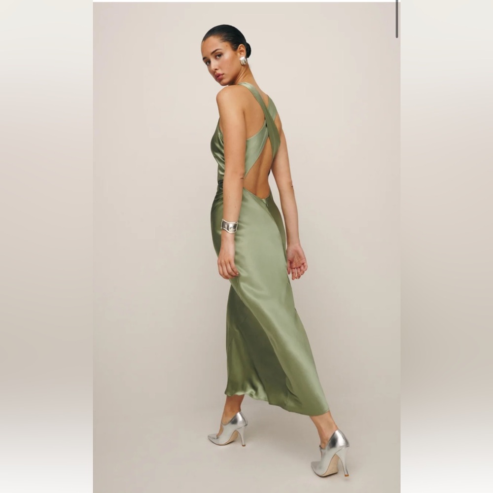 Reformation Cassette Silk Dress in Artichoke - Picture 2 of 4